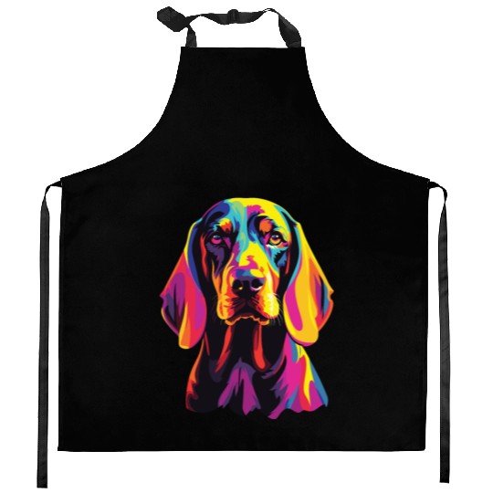Watercolor Colorful Black And Tan Coonhound Kitchen Aprons