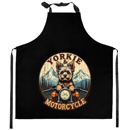Retro Yorkie And Motorcycle Dog Lovers Funny Motor Kitchen Aprons