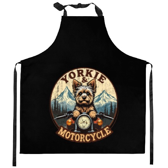 Retro Yorkie And Motorcycle Dog Lovers Funny Motor Kitchen Aprons