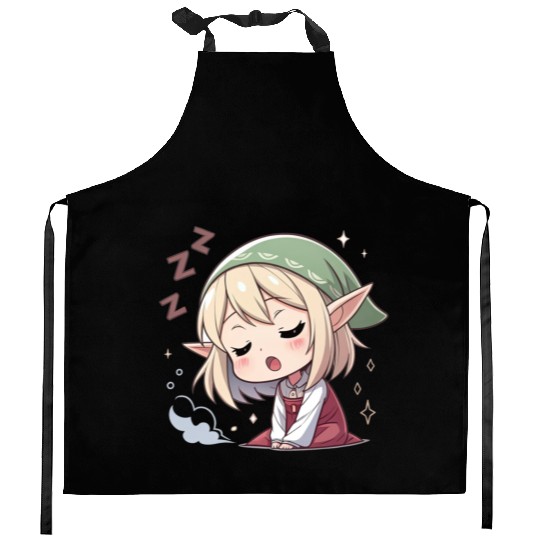 Sleepy Sprite: Cute Elf Napping So Lovingly Kitchen Aprons