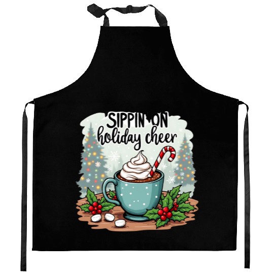 Sippin' On Holiday Cheer Hot Cocoa Kitchen Aprons