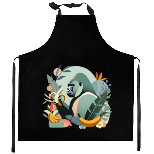 Proud gorilla with banana in tropical surroundings Kitchen Aprons