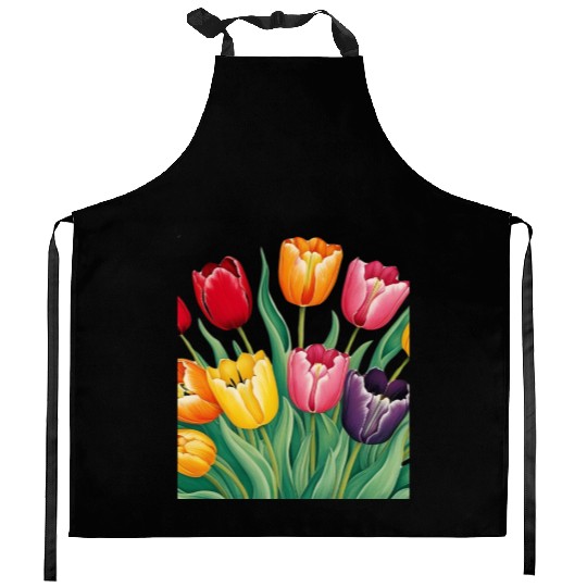 Flowerful Tulips T shirrt Kitchen Aprons