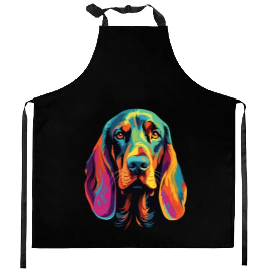 Watercolor Colorful Black And Tan Coonhound Kitchen Aprons