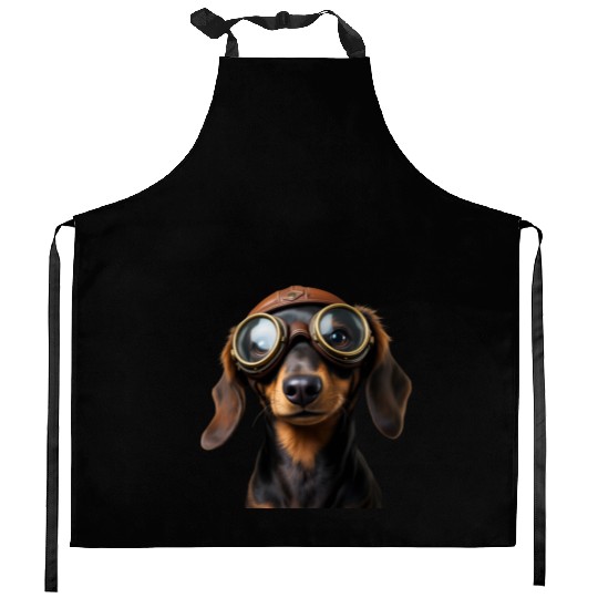 Adventurous Dachshund Aviator Kitchen Aprons
