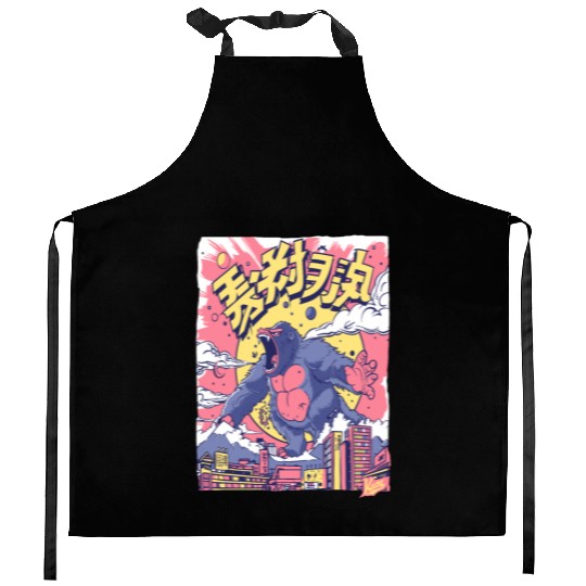 Kaiju Gorilla – Neon City Rampage Kitchen Aprons