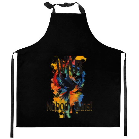 World War Nobody Wins Black Dove and Text Kitchen Aprons