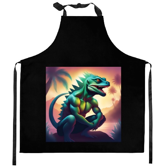 Mutant Lizard Man Kitchen Aprons