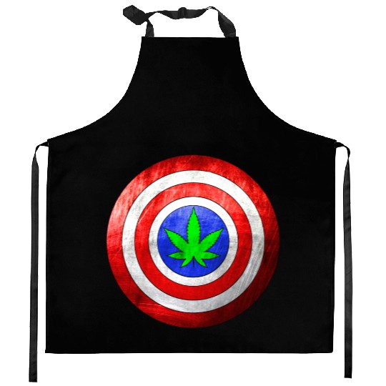 Captain Cannabis Shield Red White Blue and Green Kitchen Aprons