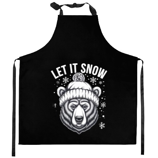 Let It Snow Bear Kitchen Aprons, Winter Bear Graphic Kitchen Aprons,