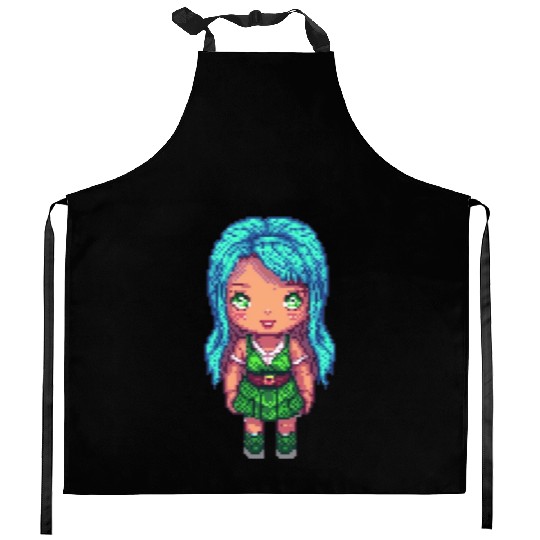 Mystic Emerald Sprite - Pixel Art Design Kitchen Aprons
