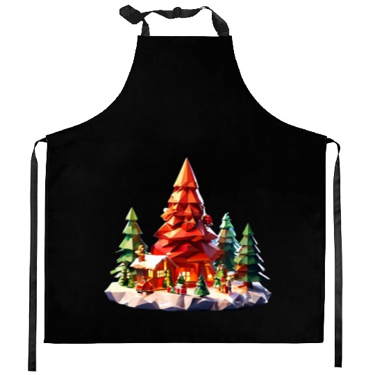 Geometric Christmas Tree Scene Kitchen Aprons