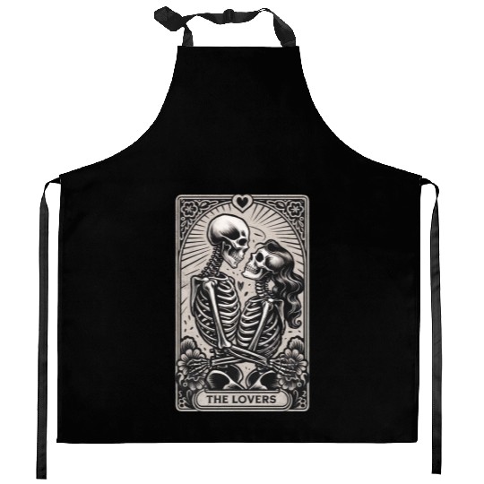 Vintage Gothic Skeleton Couple Tarot Card Kitchen Aprons