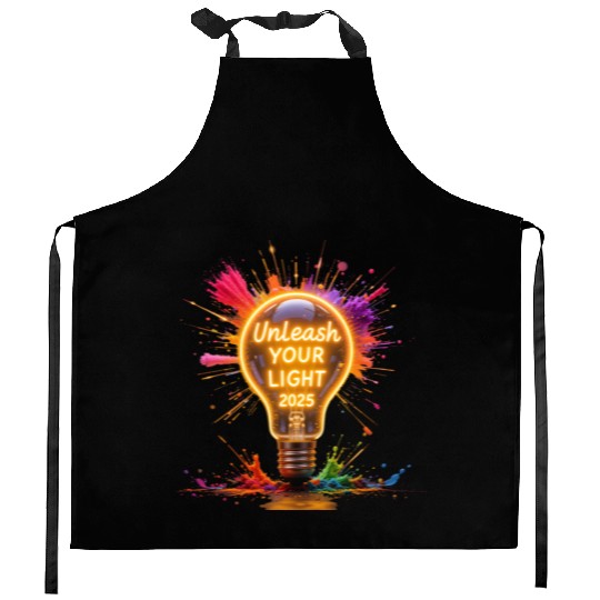 A large starburst glowing in neon light with 2025 Kitchen Aprons