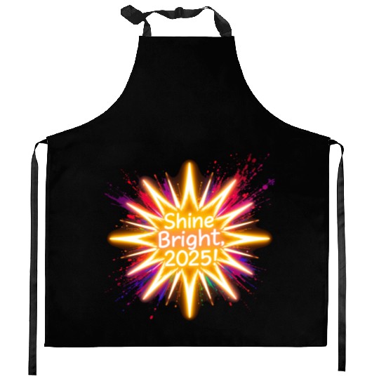 A large starburst glowing in neon light with 2025 Kitchen Aprons