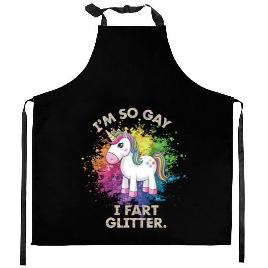 Funny Gay Pride Unicorn Fart Gift for Men Kitchen Aprons