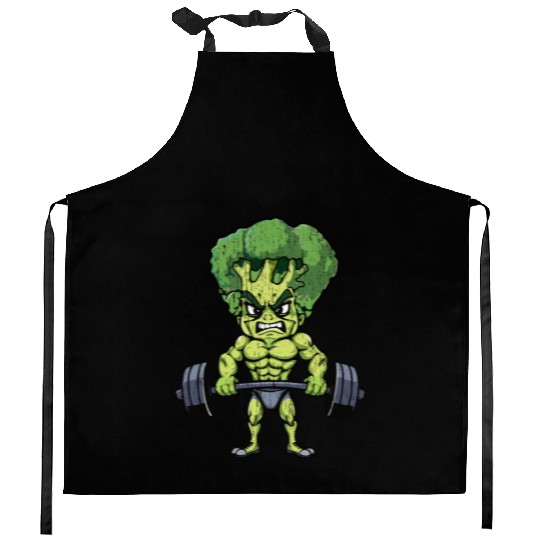 funny broccoli gym bodybuilding Kitchen Aprons