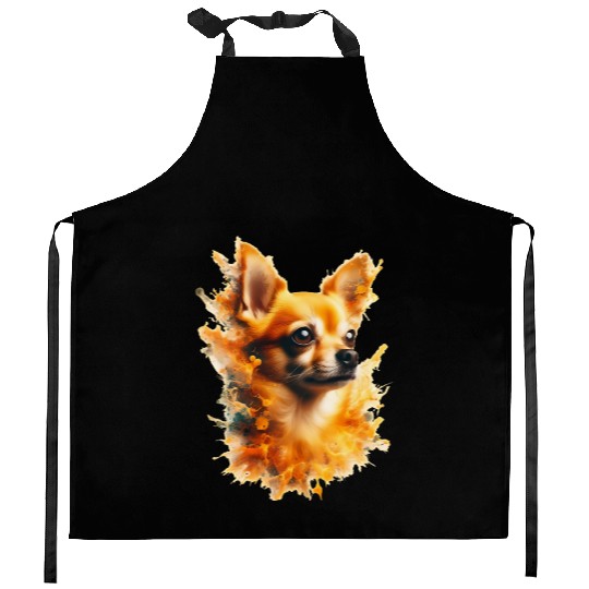Chihuahua splash portrait Kitchen Aprons