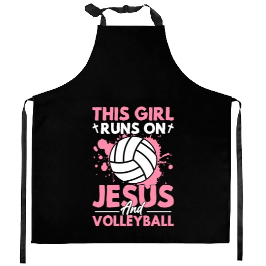 This Girl Runs On Jesus And Volleyball Player Kitchen Aprons