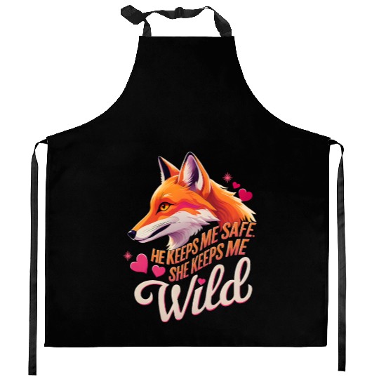 He Keeps Me Safe She Keeps Me Wolf Lover couple Kitchen Aprons