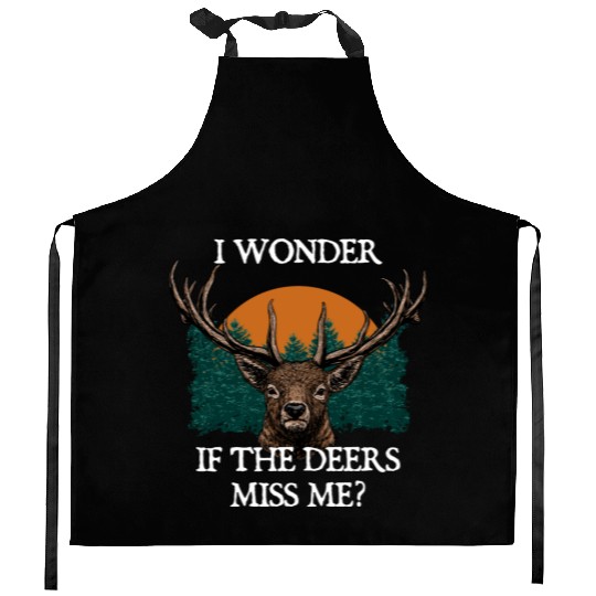 I Wonder If the Deers Miss Elk Hunting Antler Kitchen Aprons