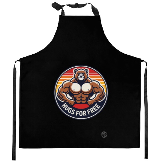 Bodybuilder Bear Gives Free Hugs Kitchen Aprons