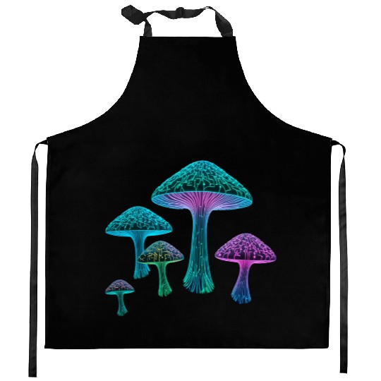 Psychedelic Neon Fungi Glow Kitchen Aprons