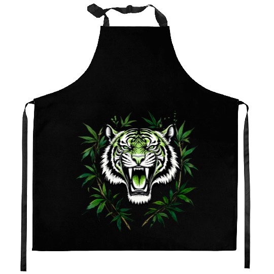 Fierce Green Tiger with Bamboo Branches Kitchen Aprons