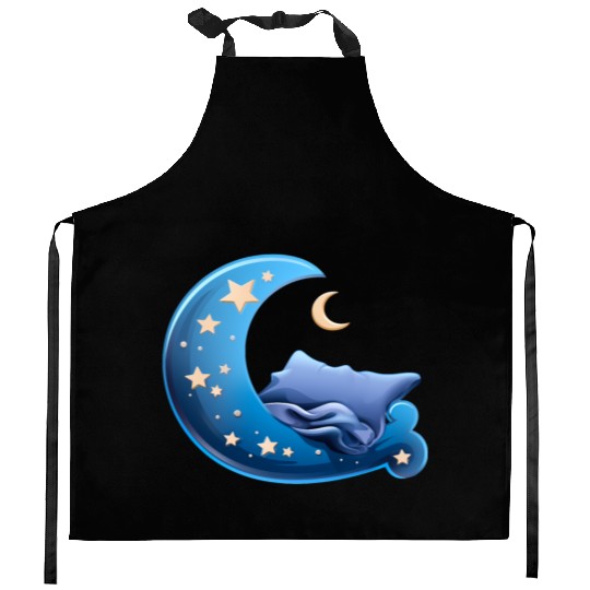 Cartoon Sleep Icon Moon and Bed for Sleep Kitchen Aprons