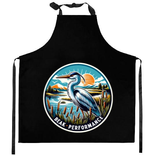 Great Blue Heron Beak Performance Retro Kitchen Aprons