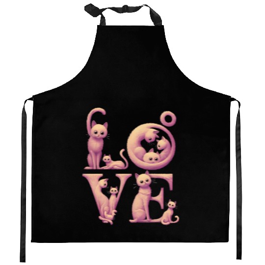 Love Cat Pink Kitchen Aprons