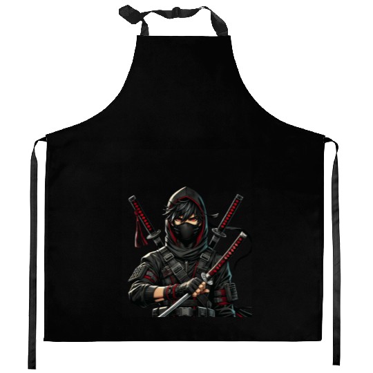 Stealth Assassin with Dual Katana Kitchen Aprons