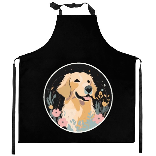 Golden Retriever Floral Bliss Kitchen Aprons