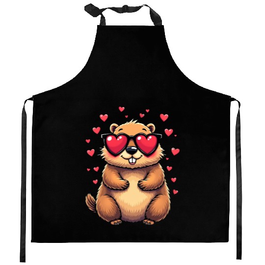 Groundhog Valentines day Animal Lovers Kitchen Aprons