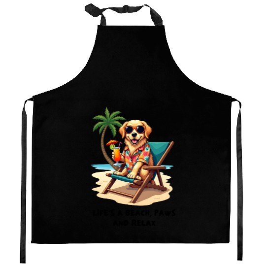 Golden Retriever Beach Vibes Kitchen Aprons