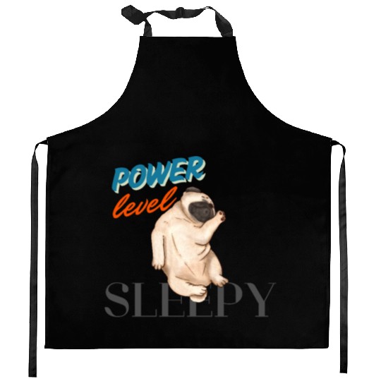 Sleepy Pug Dog black prints Kitchen Aprons