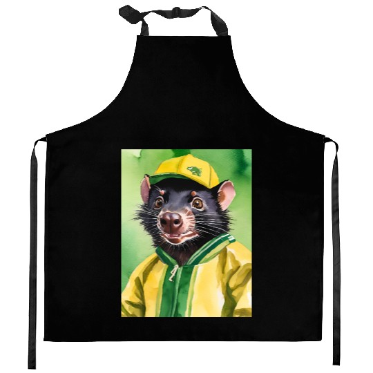 Green and Gold Tassie Devil Kitchen Aprons