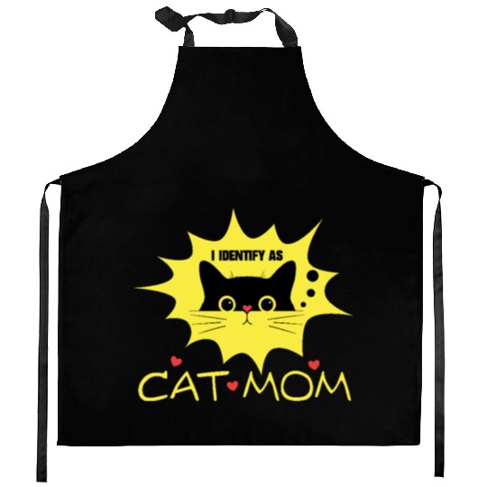 I identify as CAT MOM black cat novelty graphic Kitchen Aprons