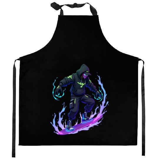 Ghost Wave - Neon Phantom Rider Kitchen Aprons