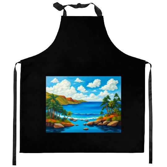 Serene Sunrise Over the Sea Kitchen Aprons