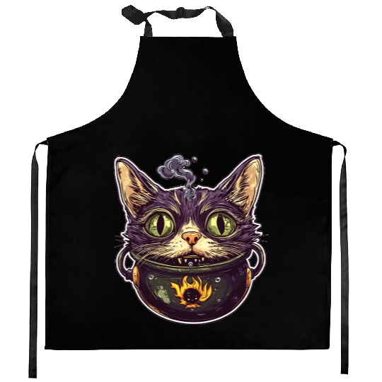 Cat Boiler Cat Witch Halloween Kitchen Aprons