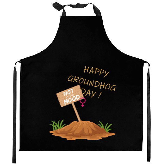 Happy Groundhog Day Not in the Mood funny graphic Kitchen Aprons