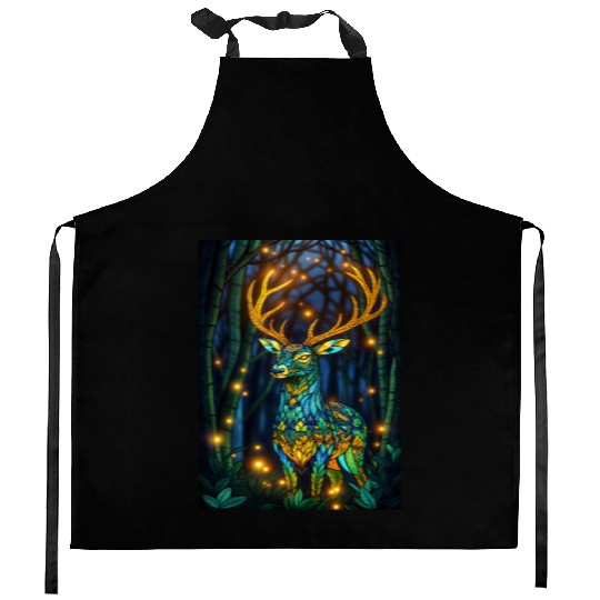 Luminous Deer in Twilight Grove Kitchen Aprons