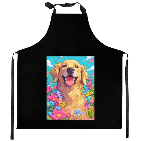 Super cute Golden Retriever Kitchen Aprons