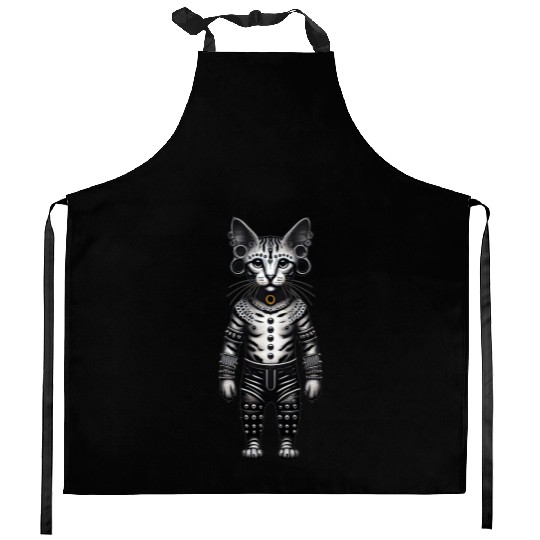 Warrior Cat with Piercings and Spacers Kitchen Aprons