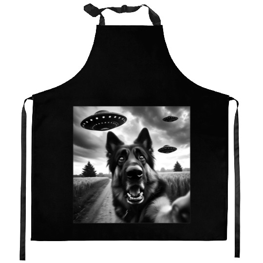 German Shepherd Funny GSP Selfie with UFOs Weird A Kitchen Aprons