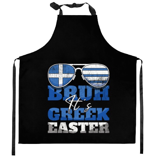 Bruh It's Greek Easter Greece Flag Greek Flag Kitchen Aprons