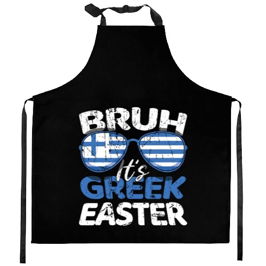 Bruh It's Greek Easter Greece Flag Funny Easter Kitchen Aprons