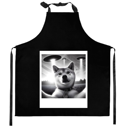 Shiba Inu Dog Dad Mom Funny Graphic Selfie UFOs We Kitchen Aprons