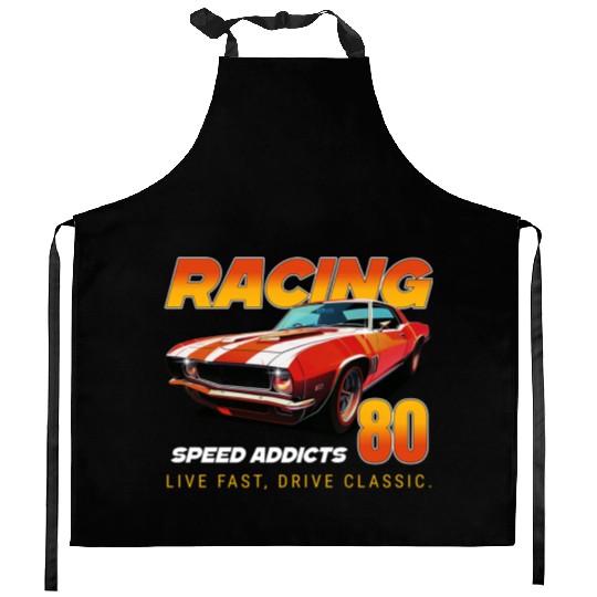 Racing Classic Car Graphic Kitchen Aprons, Retro Muscle Car